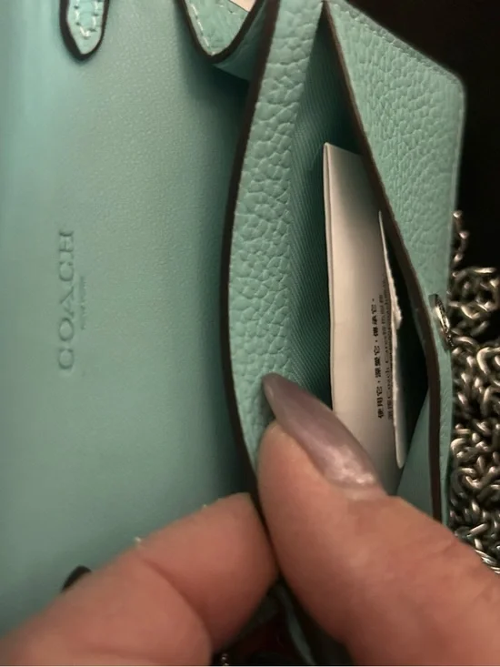 Coach Small Pebbled Leather Crossbody in Aqua & card case that can be worn alone - Picture 5 of 10